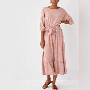 Ann Taylor Pink Rose Whisper Melange Dolman Drawstring Midi Dress - Size L